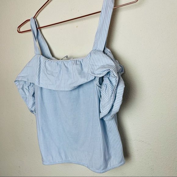 EUC Zara Blue Striped Cold Shoulder Top Small - Picture 5 of 5